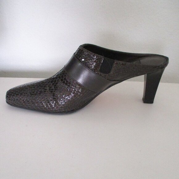 Brighton "Rhyme" Womens Italian Patent Faux Snake Leather Slide w/3" Heel - 7.5M - Picture 5 of 12